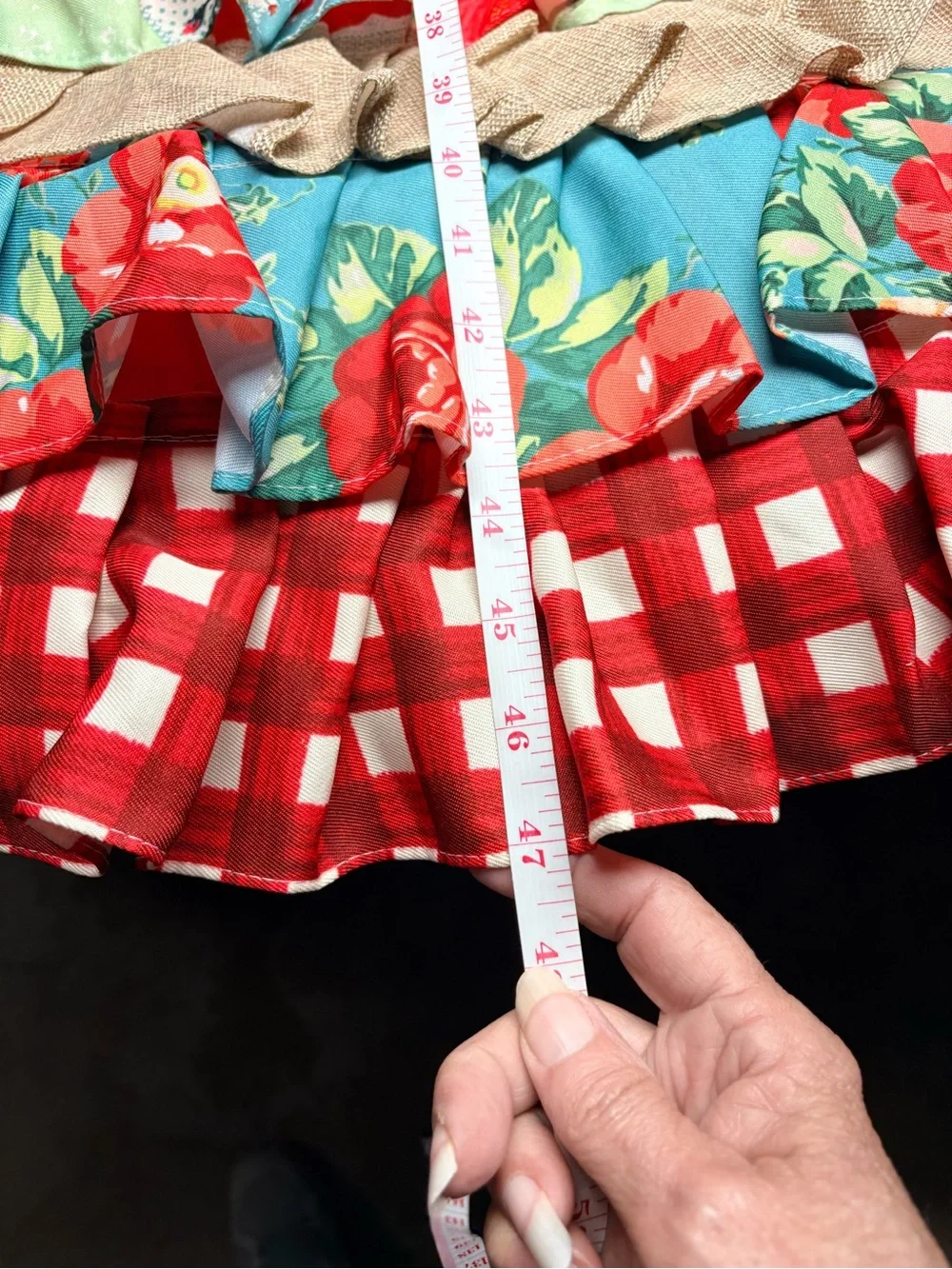 Vintage. Pioneer Women Red Floral Ruffled Tree Skirt -